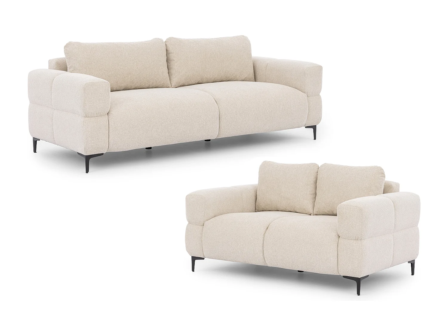 Ensemble de canapés 3+2 (3 places et 2 places) au design bubble en tissu texturé doux de couleur beige clair CARDEA