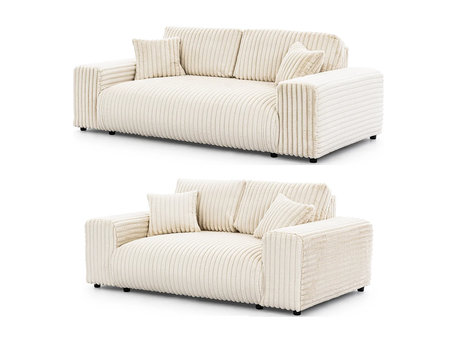 Ensemble de canapés 3+2 (3 places et 2 places ) en velours côtelé pelucheux beige clair MOLLIS