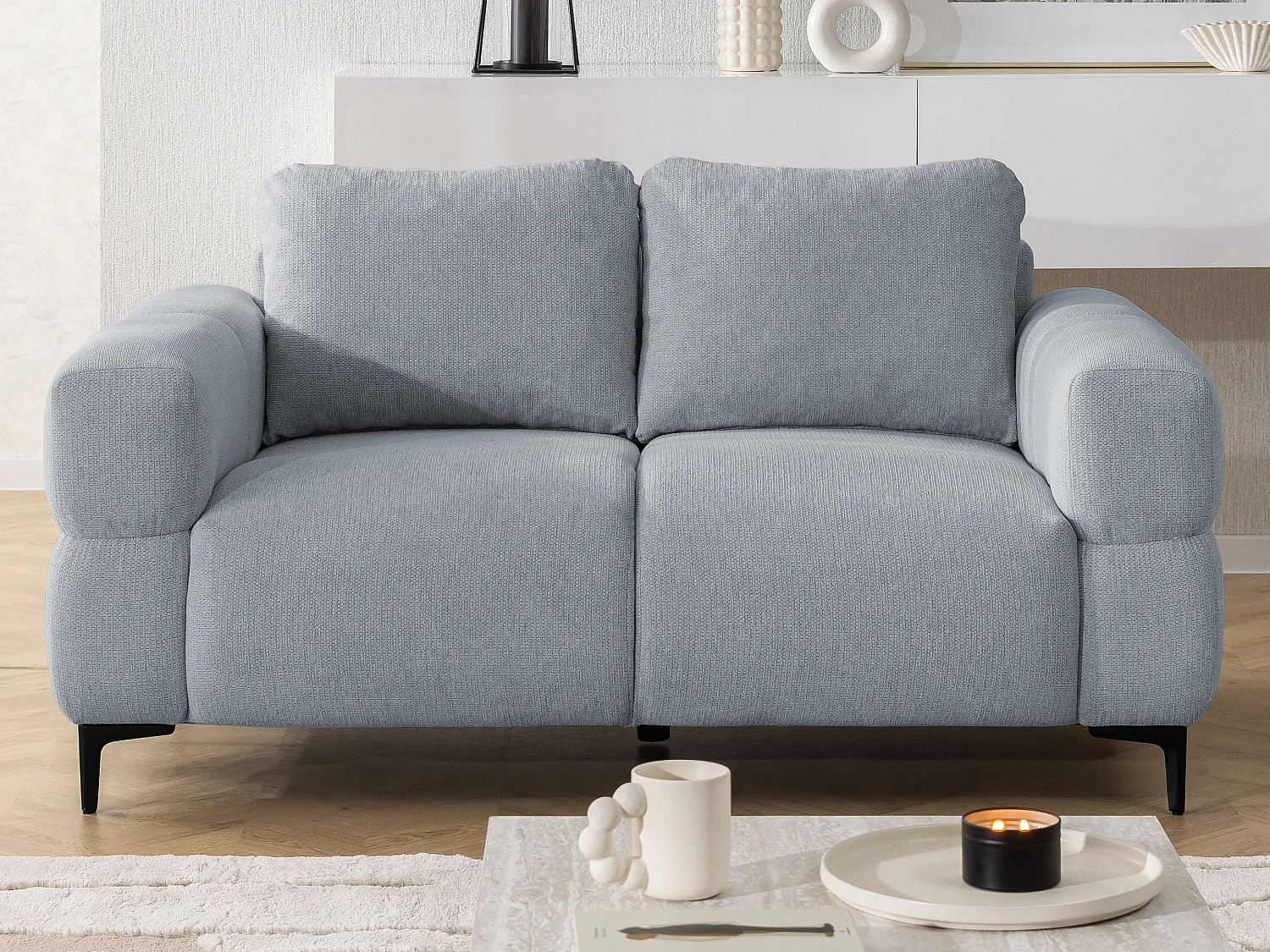 Ensemble de canapés 3+2 (3 places et 2 places) au design bubble en tissu texturé doux de couleur gris CARDEA