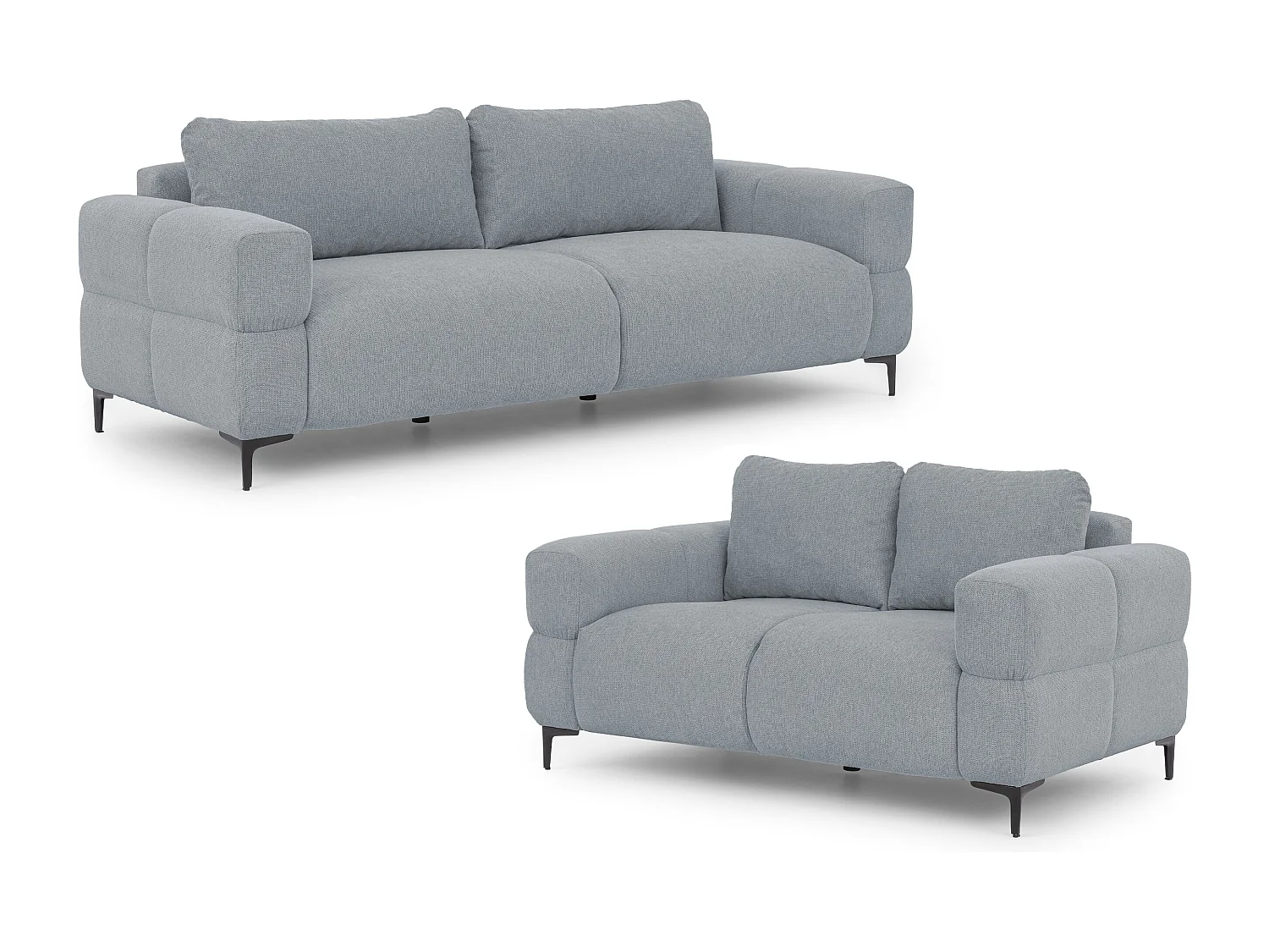 Ensemble de canapés 3+2 (3 places et 2 places) au design bubble en tissu texturé doux de couleur gris CARDEA