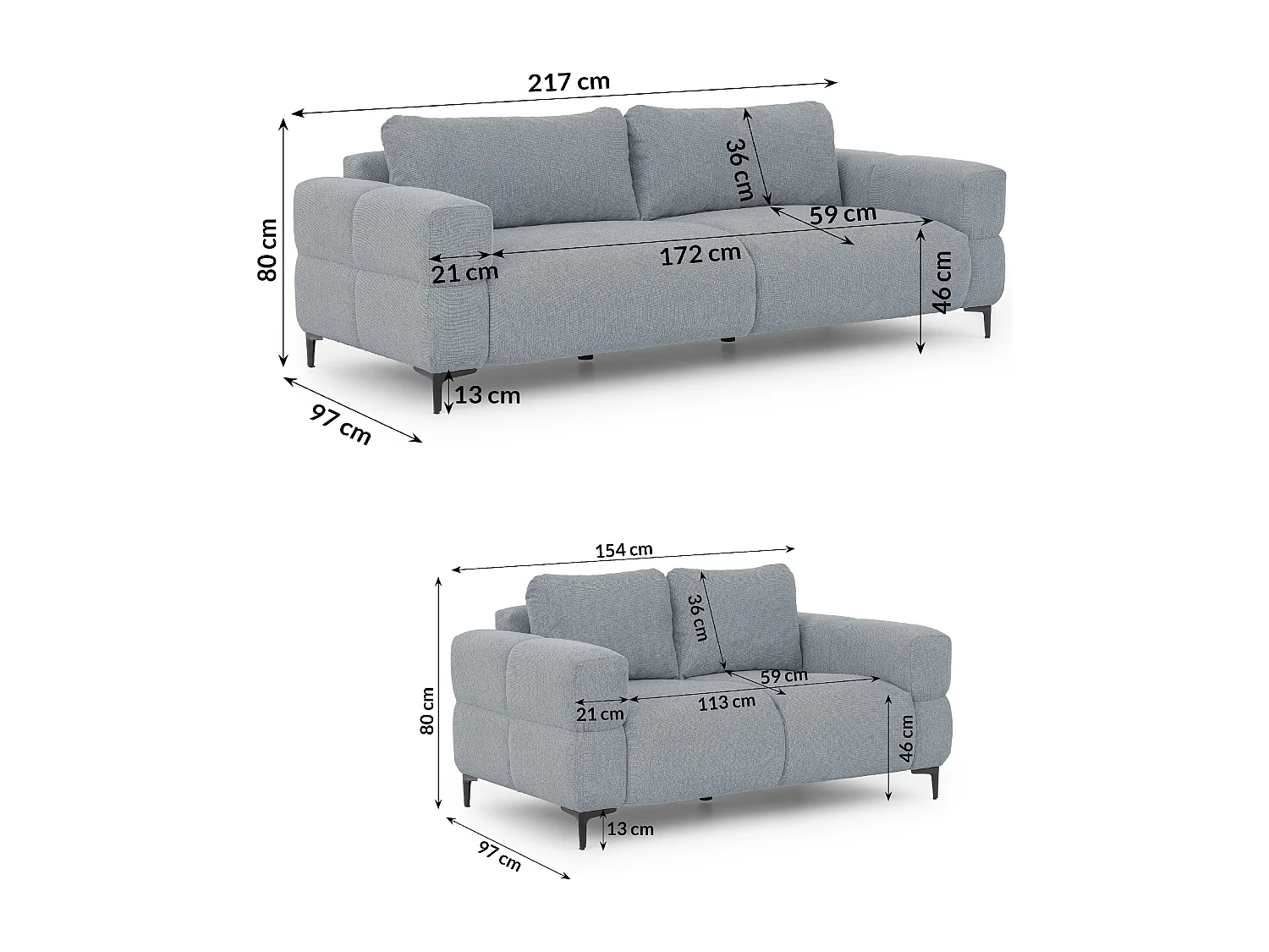 Ensemble de canapés 3+2 (3 places et 2 places) au design bubble en tissu texturé doux de couleur gris CARDEA