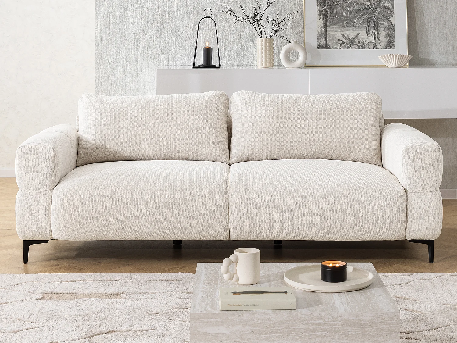 Ensemble de canapés 3+2 (3 places et 2 places) au design bubble en tissu texturé doux de couleur crème CARDEA