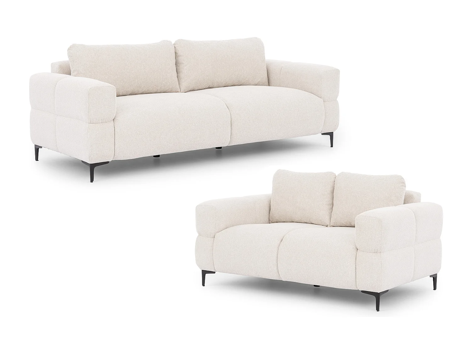 Ensemble de canapés 3+2 (3 places et 2 places) au design bubble en tissu texturé doux de couleur crème CARDEA