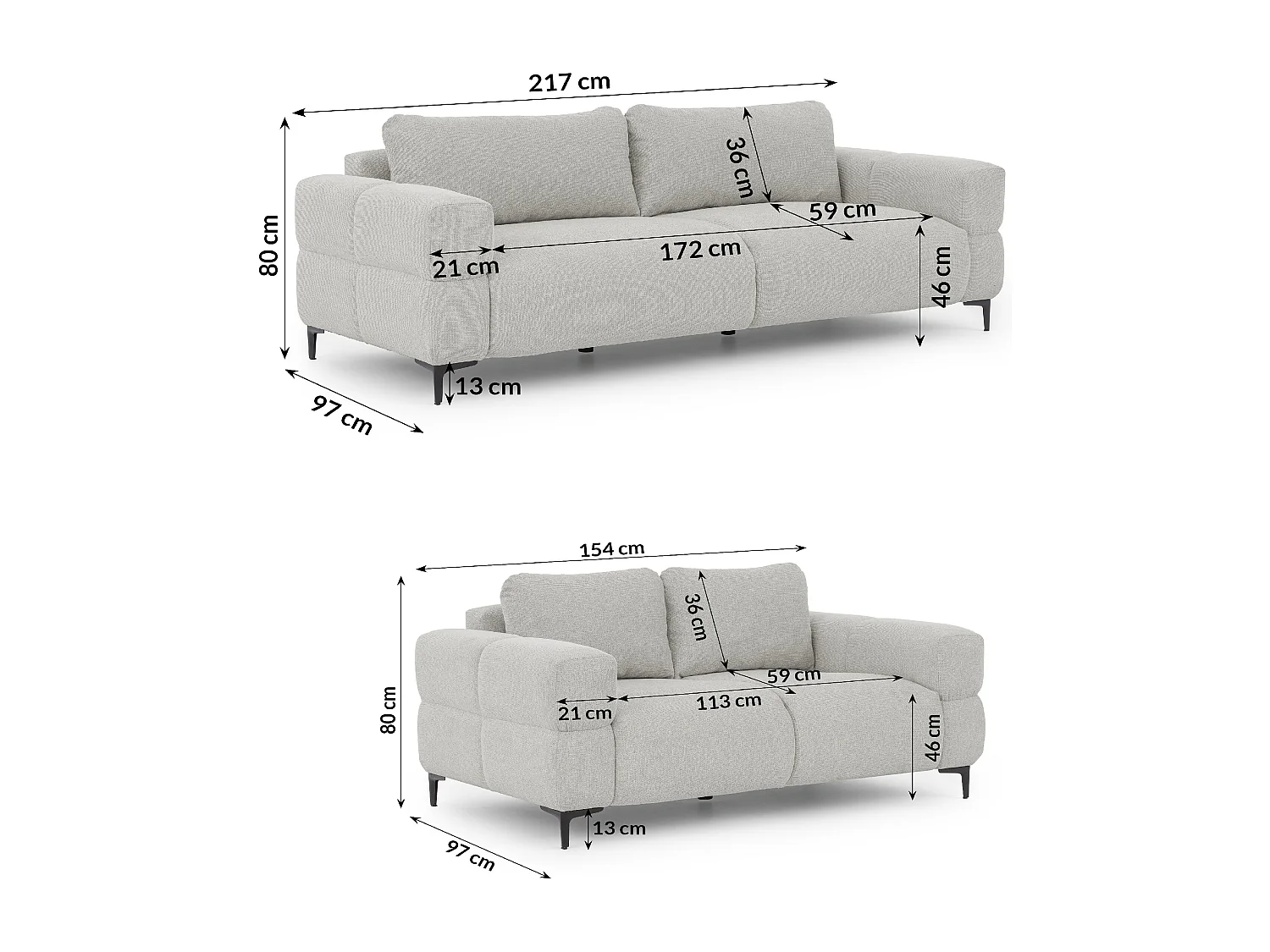 Ensemble de canapés 3+2 (3 places et 2 places) au design bubble en tissu texturé doux de couleur gris clair CARDEA