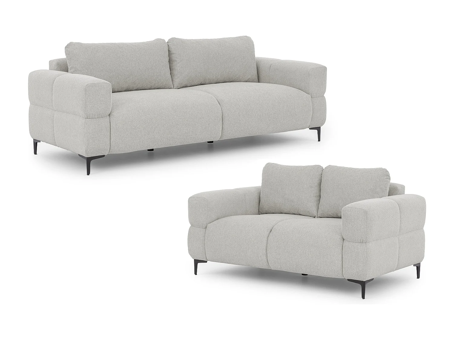 Ensemble de canapés 3+2 (3 places et 2 places) au design bubble en tissu texturé doux de couleur gris clair CARDEA