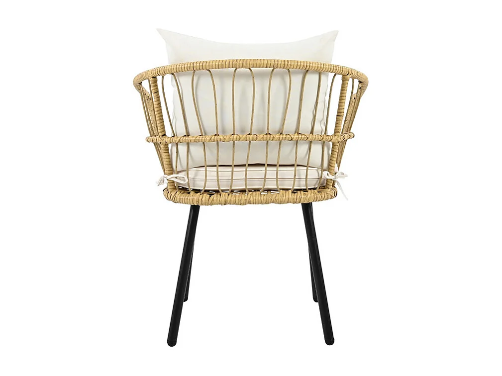 Conjunto de jardim 5 peças metal e rattan - mesa de centro redonda, 2 poltronas e 2 bancos - Branco