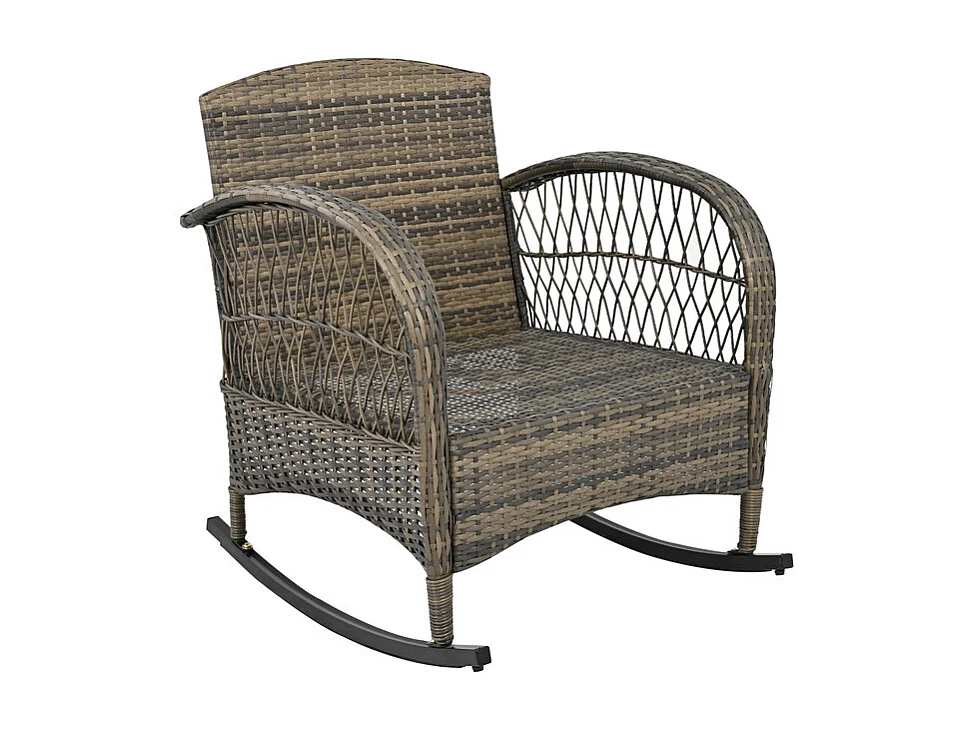 Gartenlounge aus Metall und Rattan: 2 Schaukelstühle + quadratischer Beistelltisch aus gehärtetem Glas, Grau