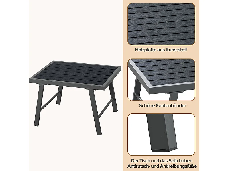 Conjunto de mobiliário de jardim exterior 6 pessoas - com mesa de centro e almofadas grossas 8 cm - Cinzento