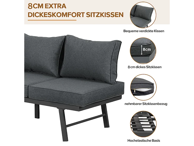 Conjunto de mobiliário de jardim exterior 6 pessoas - com mesa de centro e almofadas grossas 8 cm - Cinzento