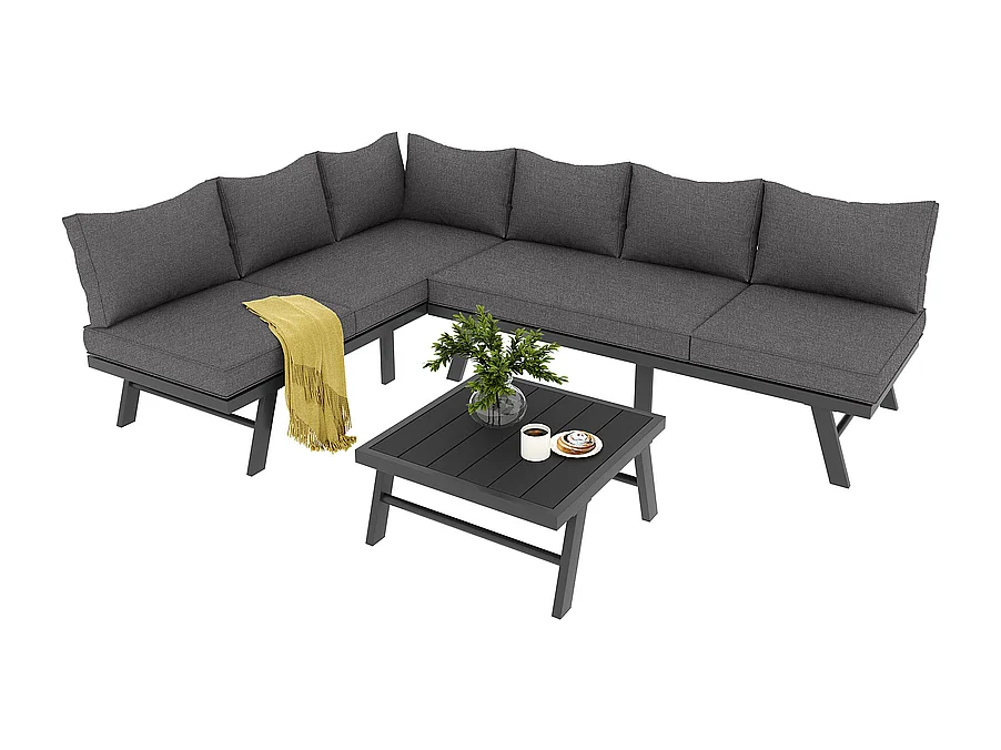 Conjunto de mobiliário de jardim exterior 6 pessoas - com mesa de centro e almofadas grossas 8 cm - Cinzento