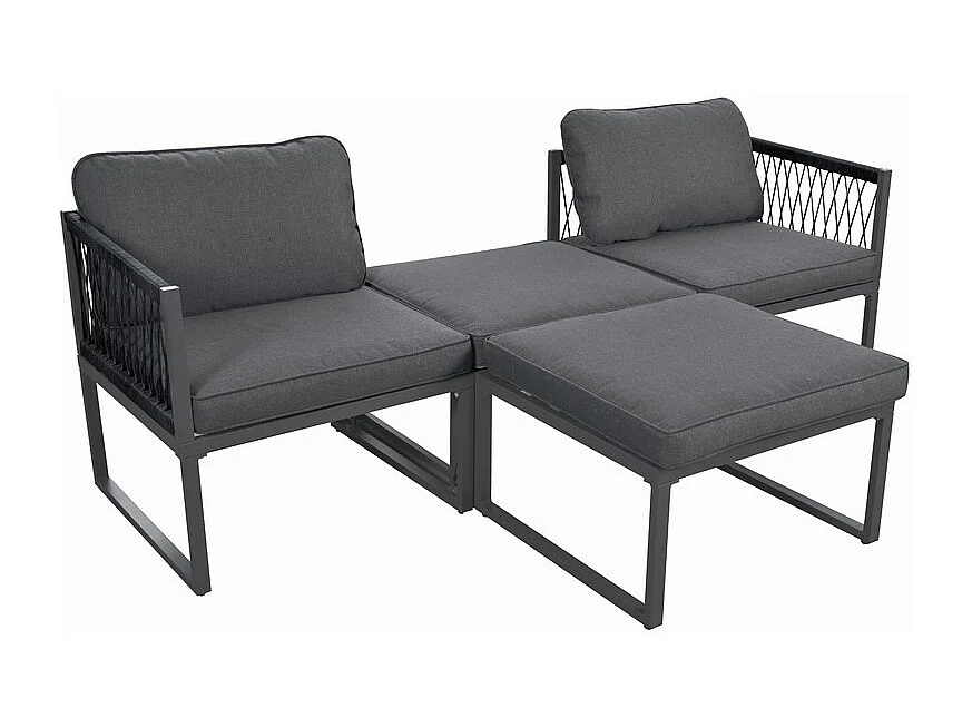 Sala de jardim modular em alumínio 2 lugares, com almofadas e pés antiderrapantes, Cinzento