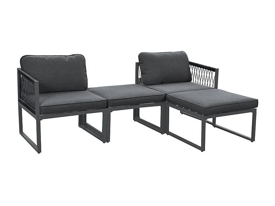 Sala de jardim modular em alumínio 2 lugares, com almofadas e pés antiderrapantes, Cinzento