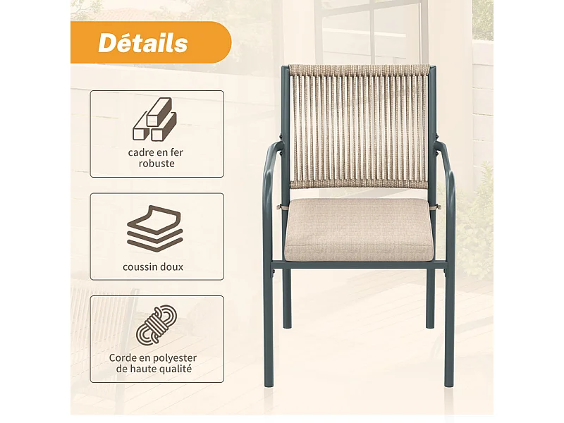 Sala de jardim em metal e rattan PE - mesa redonda e 4 poltronas - tampo de mesa em vidro - Cinzento