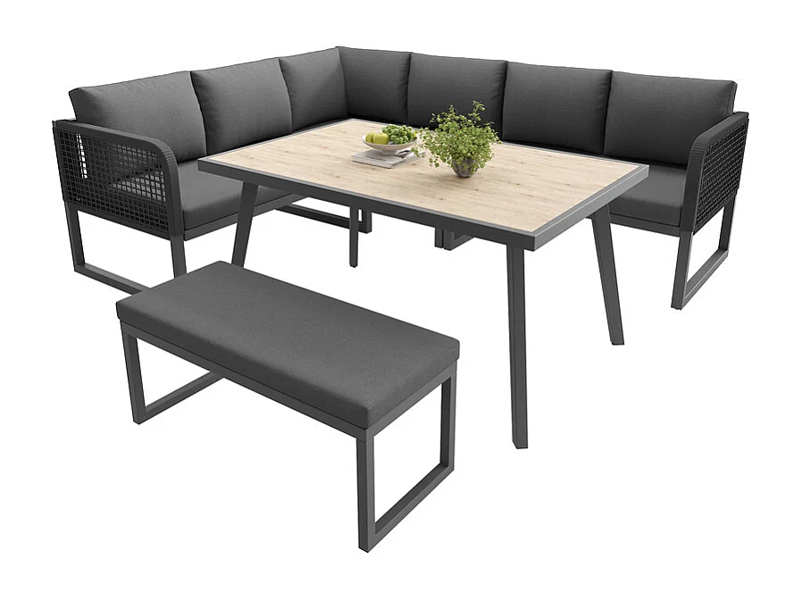 Sala de jardim de canto modular em metal - 6 a 8 lugares - com almofadas removíveis e laváveis - Cinzento
