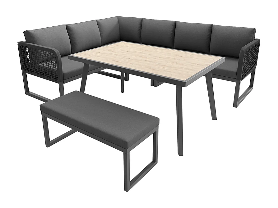 Sala de jardim de canto modular em metal - 6 a 8 lugares - com almofadas removíveis e laváveis - Cinzento