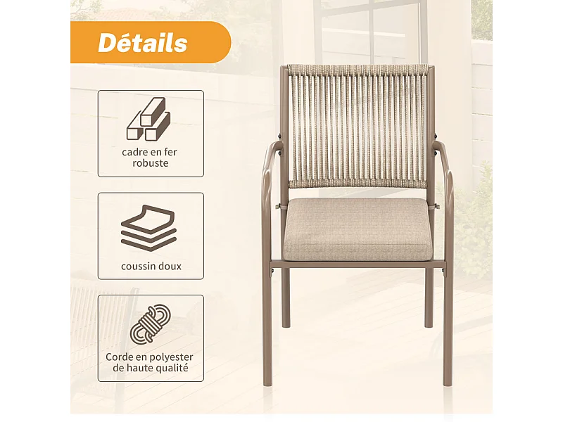 Sala de jardim em metal e rattan PE - mesa redonda e 4 poltronas - tampo de mesa em vidro - Castanho