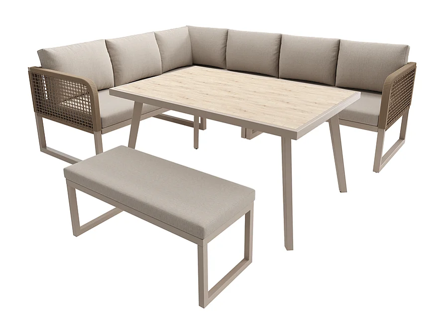 Sala de jardim de canto modular em metal - 6 a 8 lugares - com almofadas removíveis e laváveis - Bege