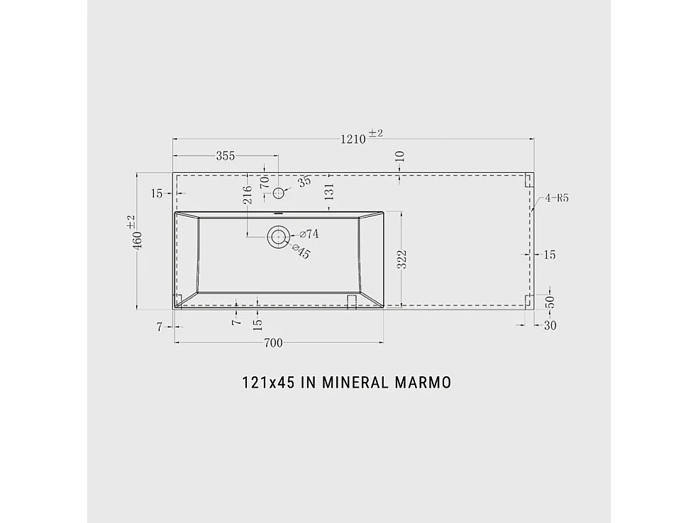 Mobile bagno sospeso 120 cm  in rovere nodato con lavabo d'appoggio con vasca a Sinistra, specchio e faretto a led I Made in Italy-bagnohome