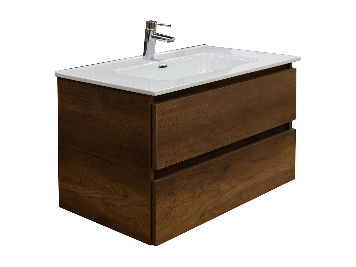 Mobile bagno sospeso 120 cm in legno color noce con lavabo, specchio e faretto a led I Made in Italy