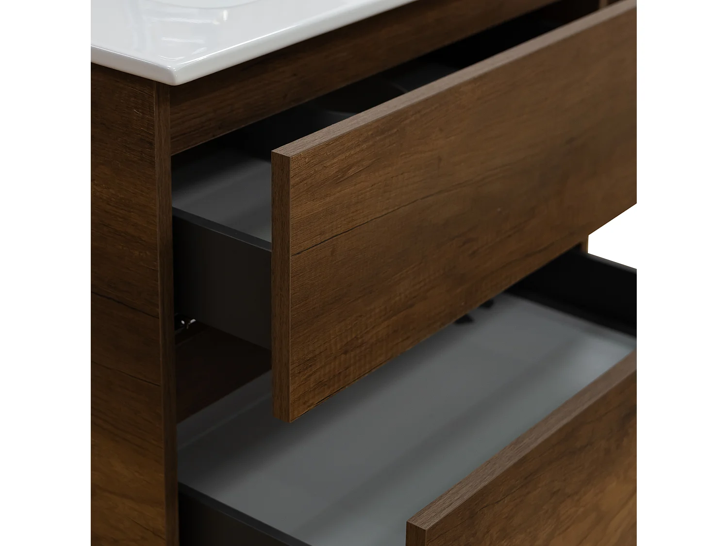 Mobile bagno sospeso 120 cm in legno color noce con lavabo, specchio e faretto a led I Made in Italy