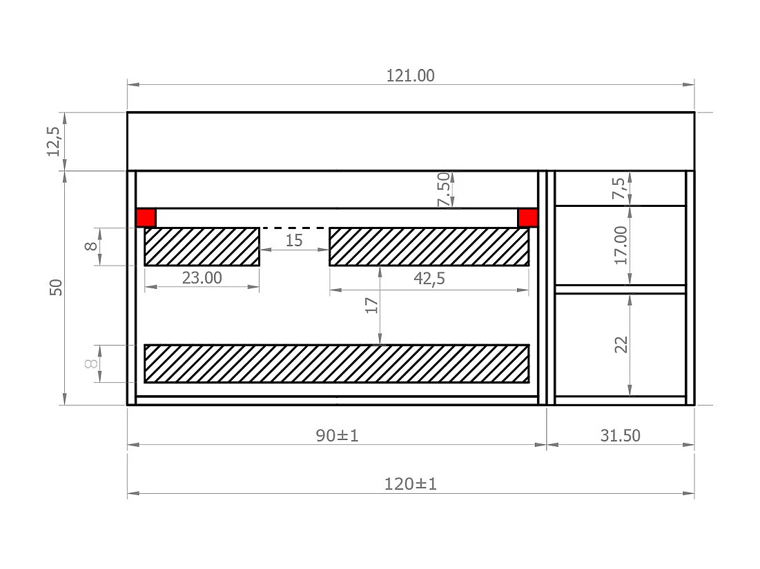 Mobile bagno sospeso 120 cm  in Cemento scuro con lavabo d'appoggio con vasca a destra, specchio e faretto a led I Made in Italy-bagnohome