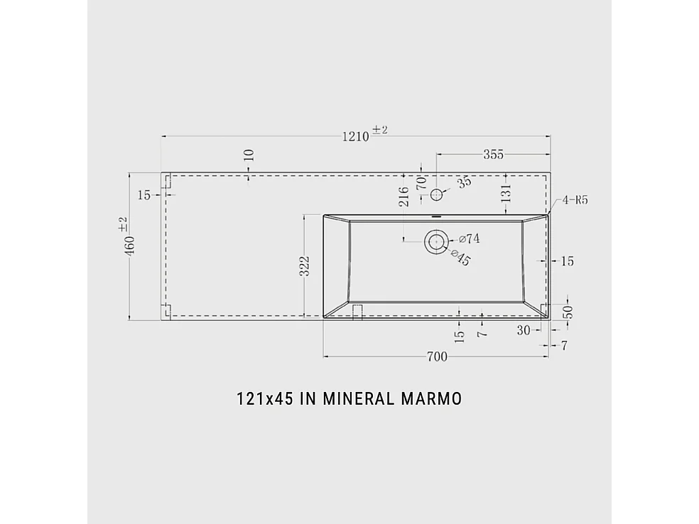 Mobile bagno sospeso 120 cm  in Cemento scuro con lavabo d'appoggio con vasca a destra, specchio e faretto a led I Made in Italy-bagnohome