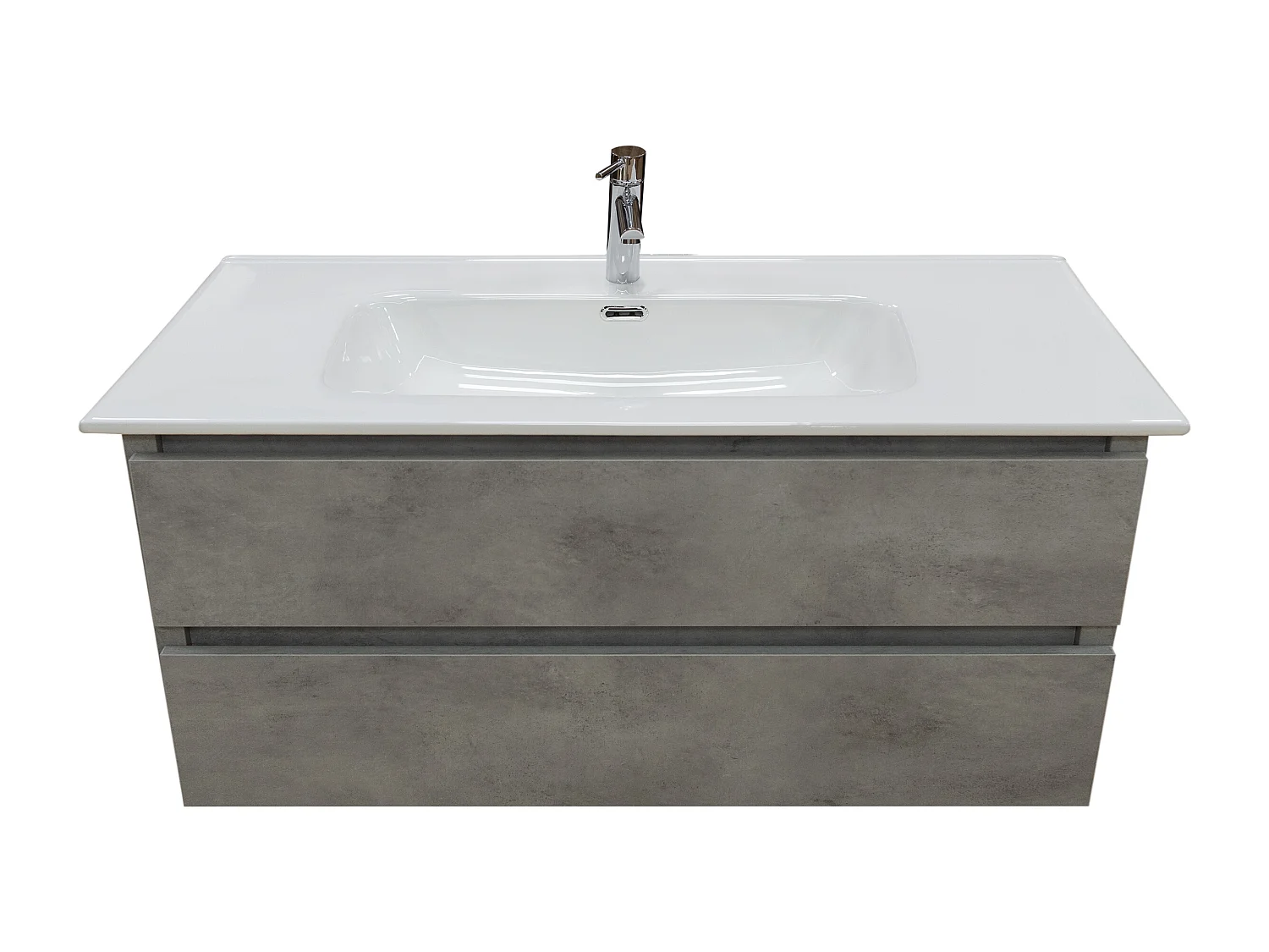 Mobile bagno sospeso 120 cm in legno color cemento chiaro con lavabo, specchio e faretto a led I Made in Italy