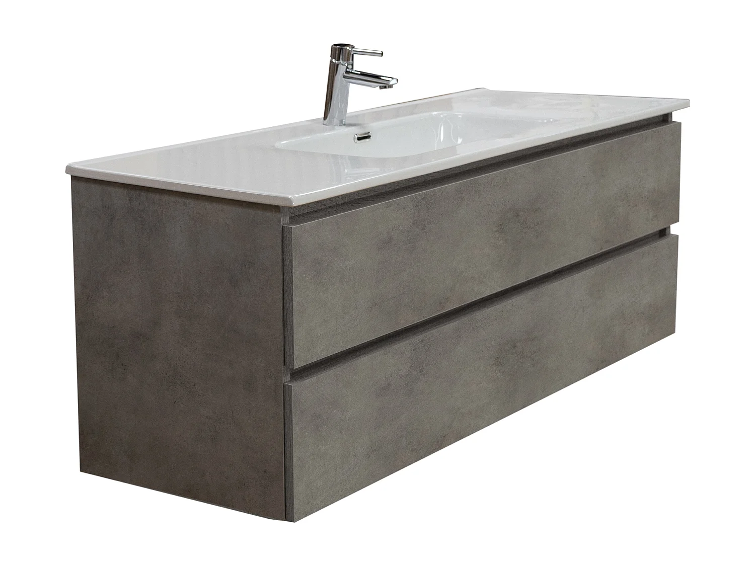 Mobile bagno sospeso 120 cm in legno color cemento chiaro con lavabo, specchio e faretto a led I Made in Italy