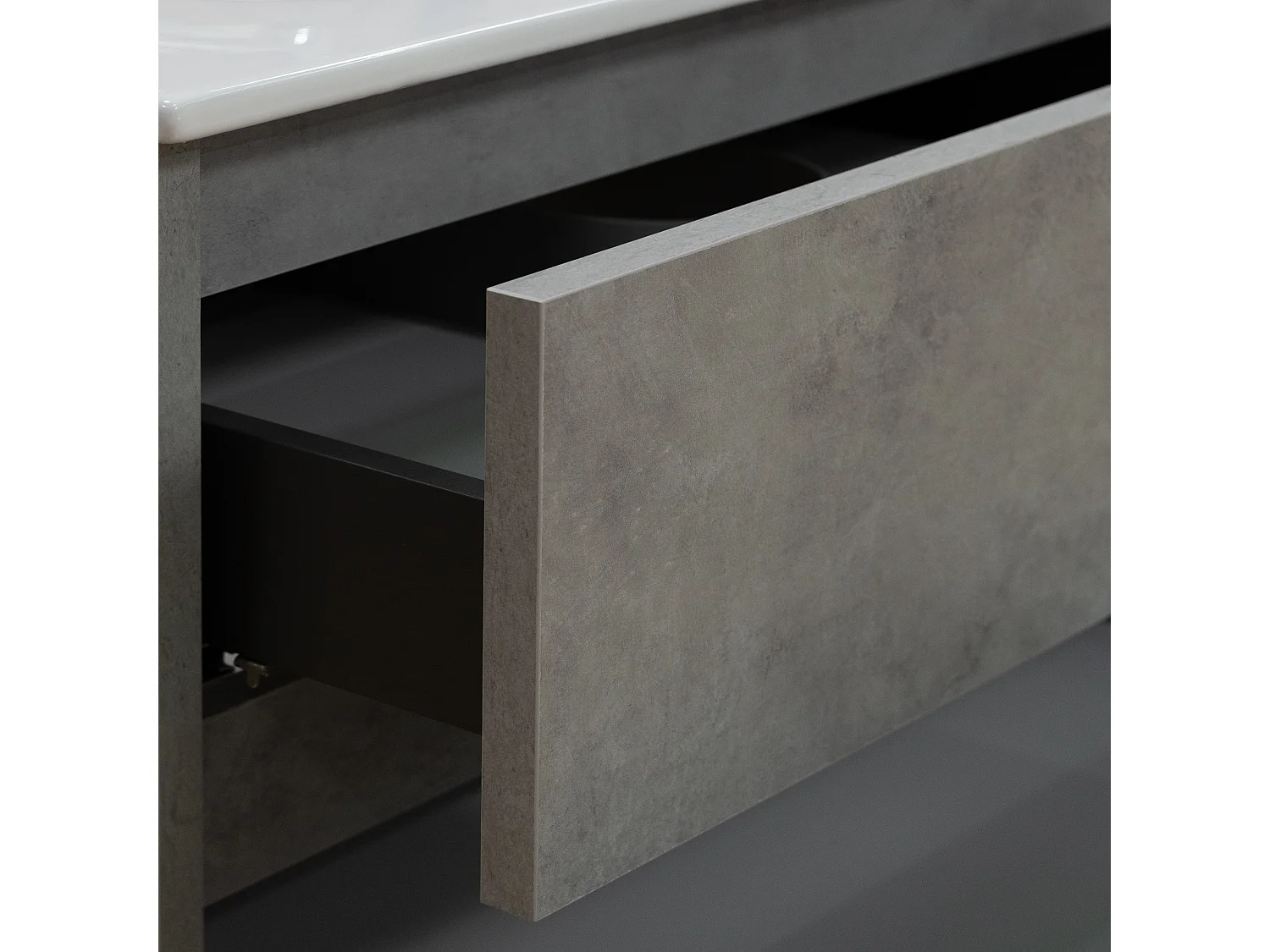 Mobile bagno sospeso 120 cm in legno color cemento chiaro con lavabo, specchio e faretto a led I Made in Italy