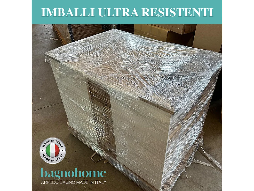 Mobile bagno sospeso 120 cm in legno color cemento chiaro con lavabo, specchio e faretto a led I Made in Italy