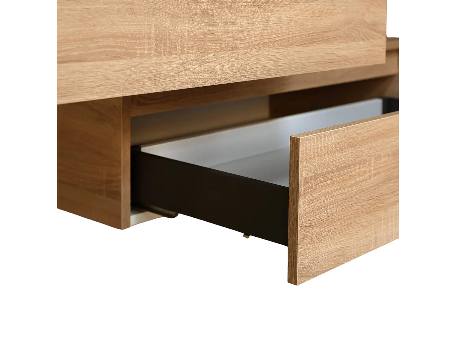 Mobile bagno sfalsato sospeso 100 cm in legno color rovere americano con 2 cassettoni, lavabo, specchio e faretto a led I Made in Italy