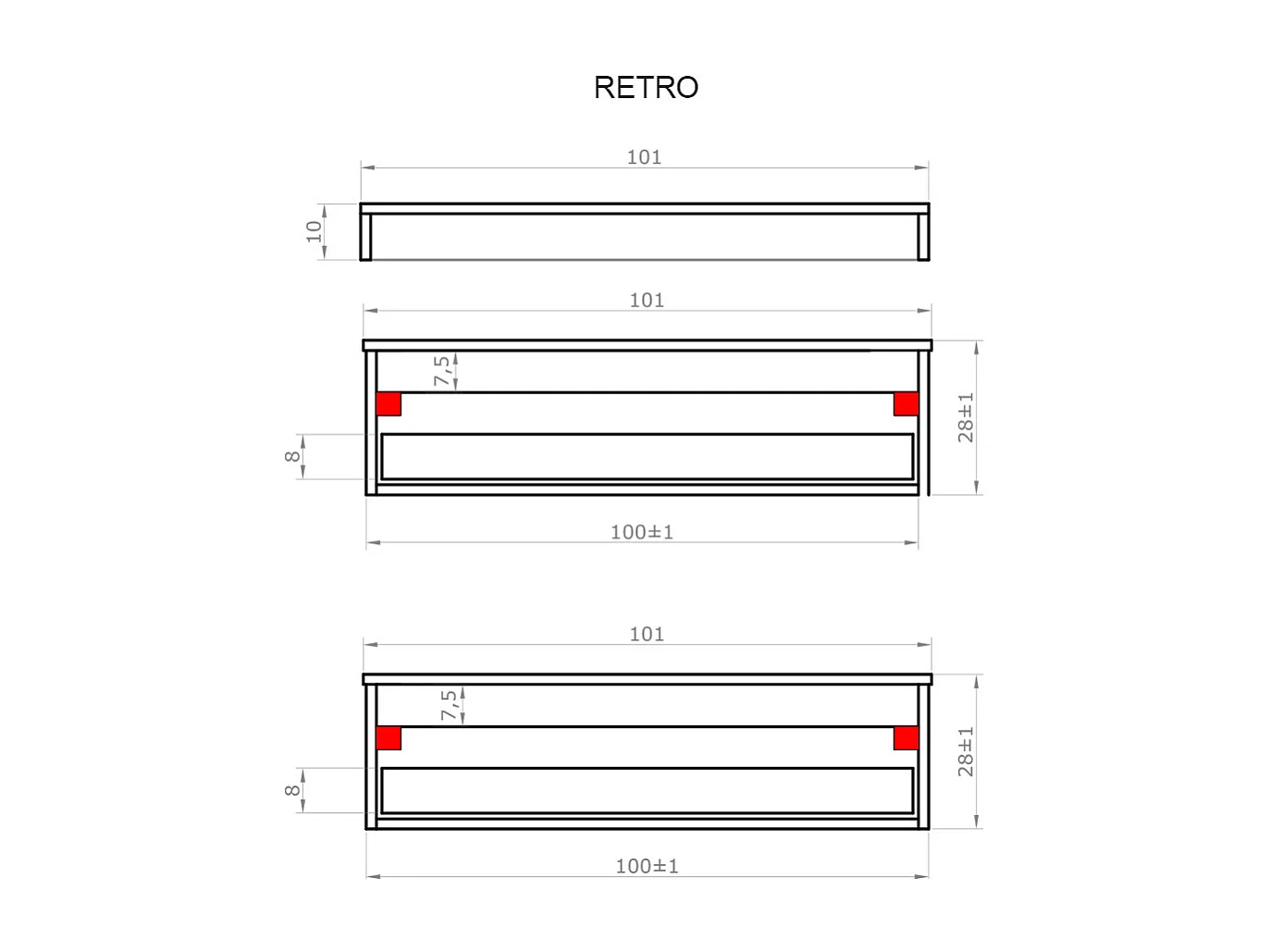 Mobile bagno sfalsato sospeso 100 cm in legno color cemento chiaro con 2 cassettoni, lavabo, specchio e faretto a led I Made in Italy