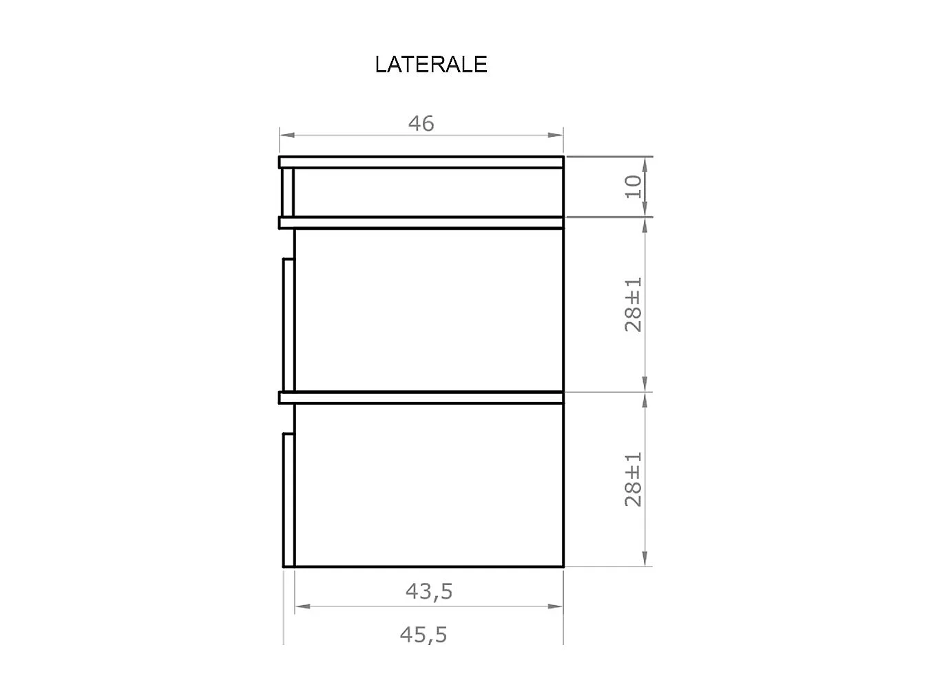 Mobile bagno sfalsato sospeso 100 cm in legno color cemento chiaro con 2 cassettoni, lavabo, specchio e faretto a led I Made in Italy
