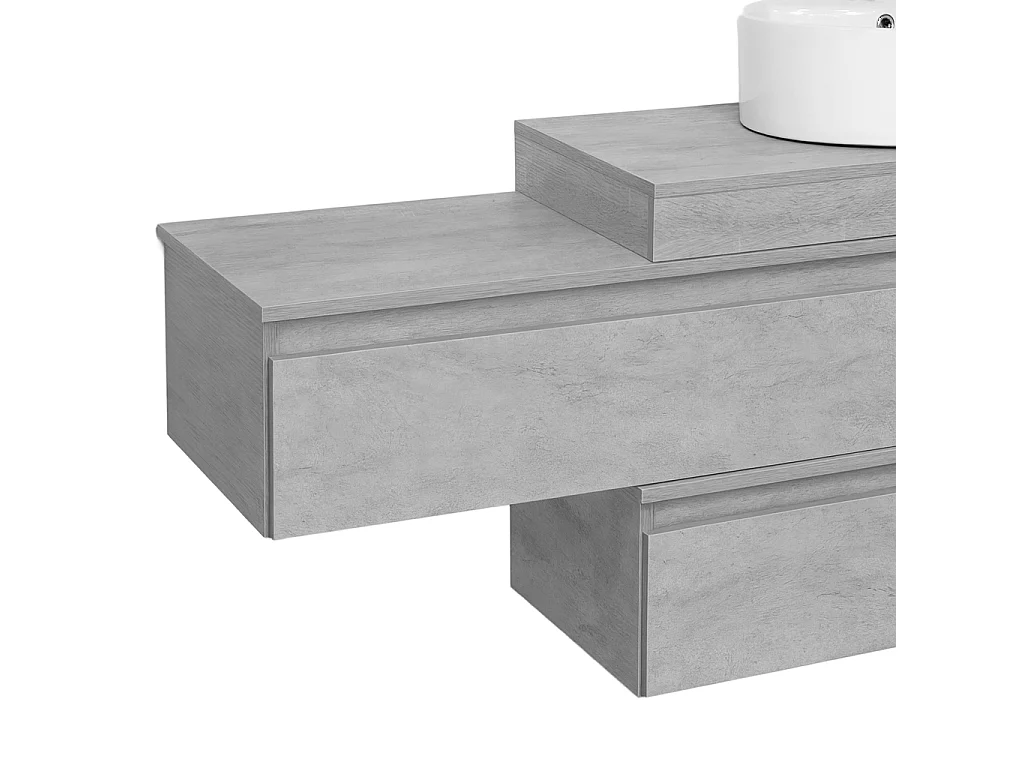 Mobile bagno sfalsato sospeso 100 cm in legno color cemento chiaro con 2 cassettoni, lavabo, specchio e faretto a led I Made in Italy