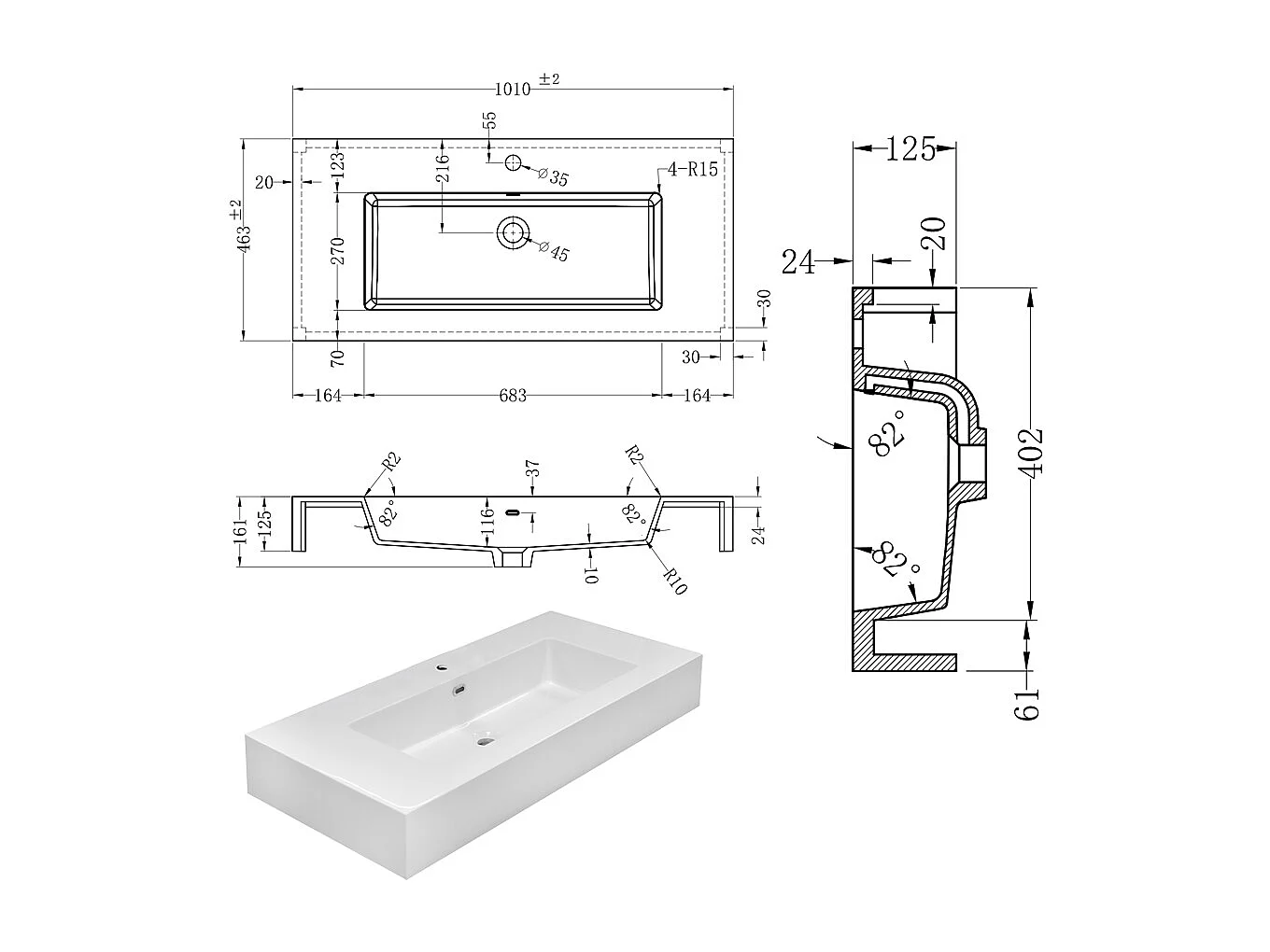 Mobile da bagno sospeso 100 cm in legno color bianco frassino con lavabo, specchio e faretto a led I Made in Italy