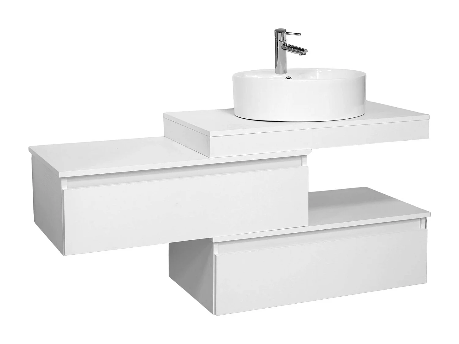 Mobile bagno sfalsato sospeso 100 cm in legno color bianco frassino con 2 cassettoni, lavabo, specchio e faretto a led I Made in Italy,