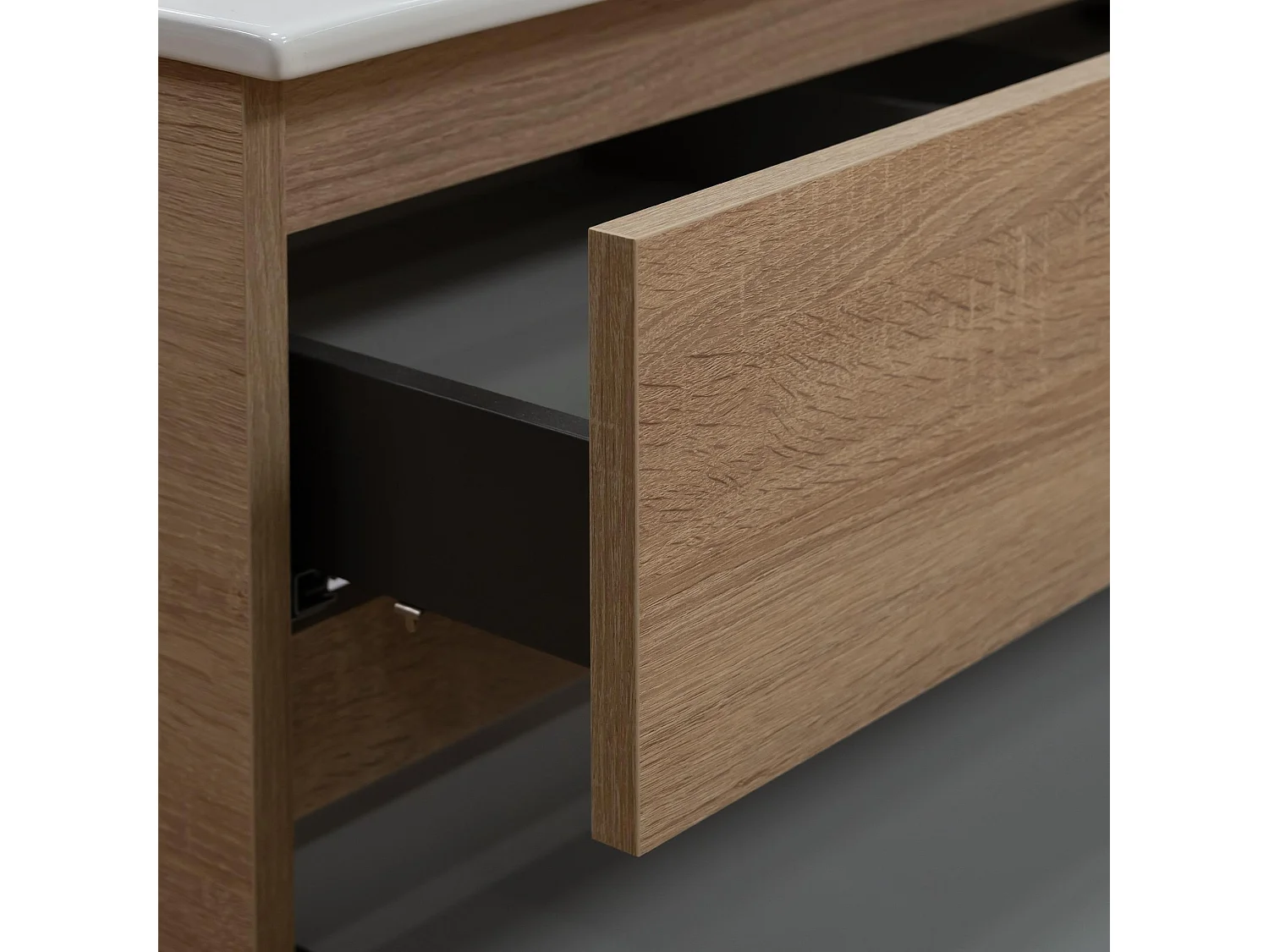 Mobile bagno sospeso 120 cm in legno color rovere americano con lavabo, specchio e faretto a led I Made in Italy