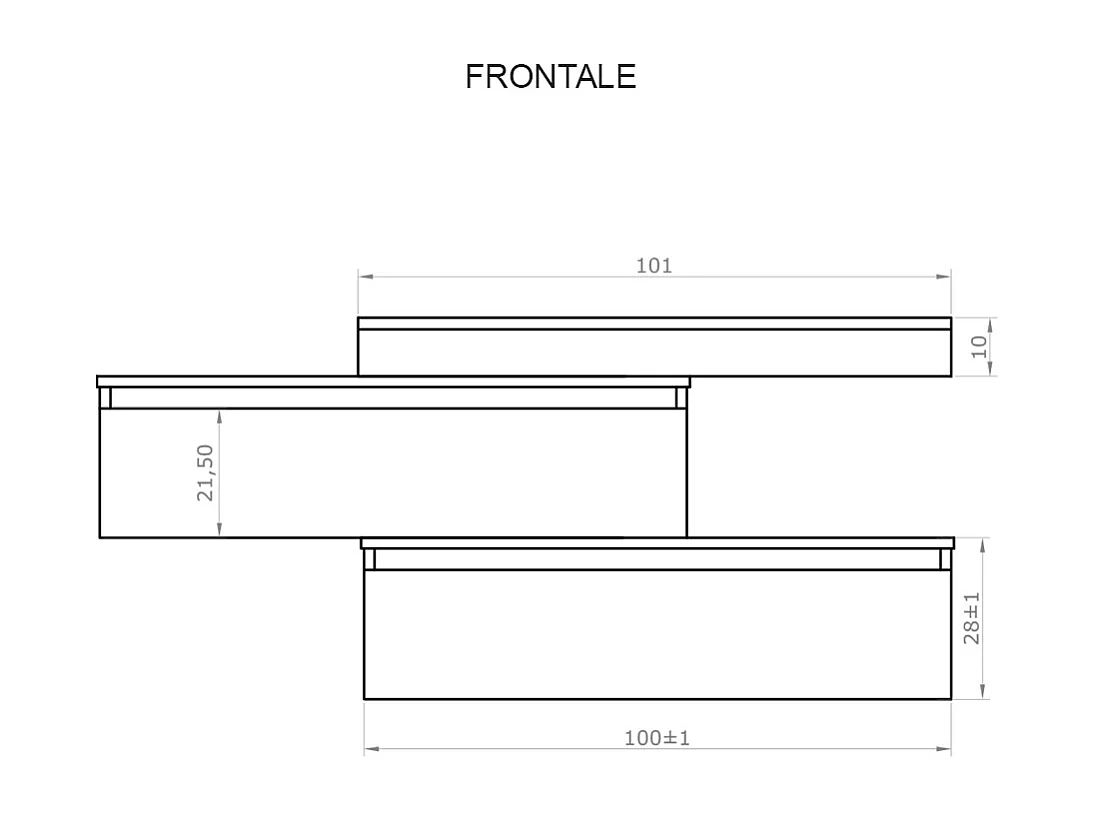 Mobile bagno sfalsato sospeso 100 cm in legno color noce con 2 cassettoni, lavabo, specchio e faretto a led I Made in Italy