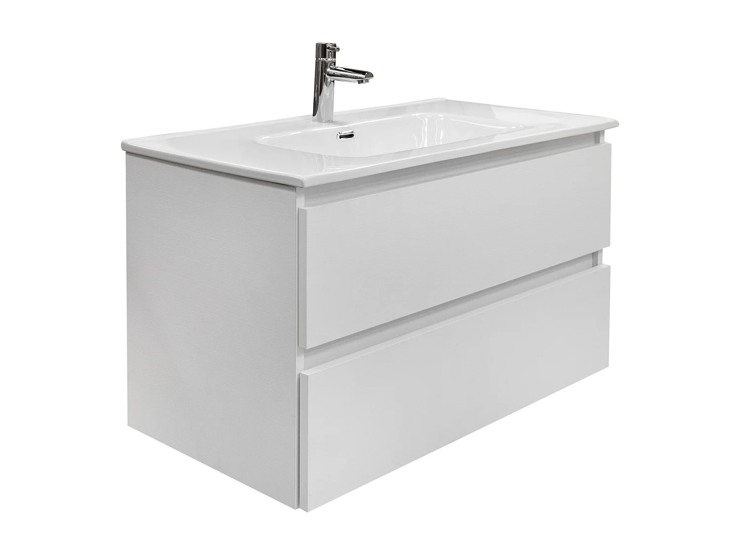 Mobile bagno sospeso 120 cm in legno color bianco frassino con lavabo, specchio e faretto a led I Made in Italy