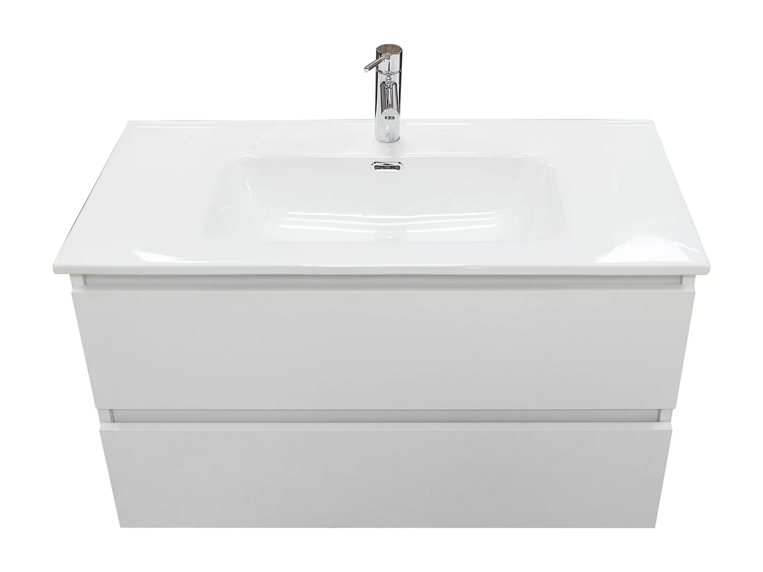Mobile bagno sospeso 120 cm in legno color bianco frassino con lavabo, specchio e faretto a led I Made in Italy