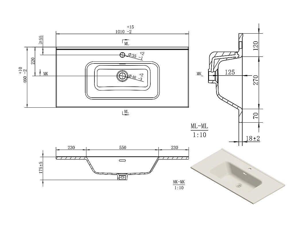 Mobile bagno a terra 100 cm in legno color rovere americano con lavabo,specchio e led I Made in Italy
