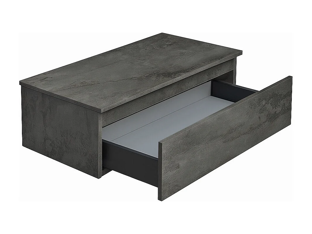 Mobile bagno sospeso sfalsato 120 cm in legno color Cemento Scuro con 2 cassettoni, con top lavabo specchio e faretto a led I Made in Italy-bagnhome