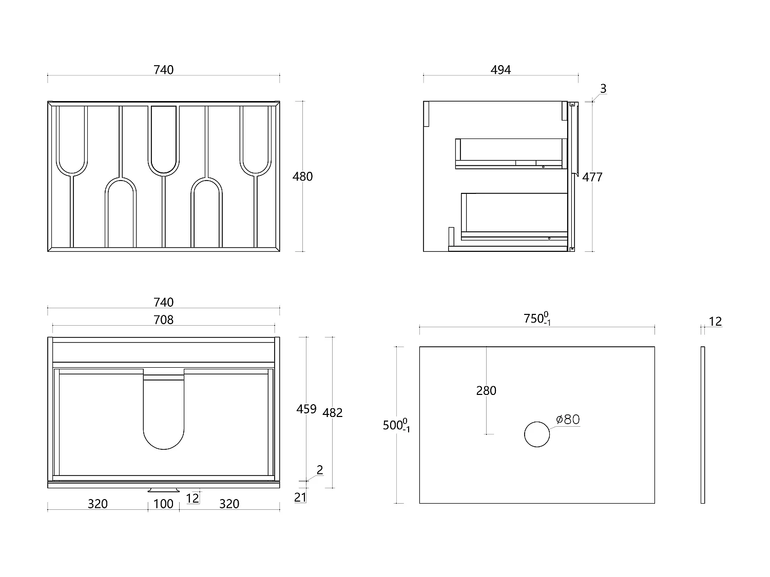 Meuble de salle de bain texturé suspendu avec vasque à poser ronde en solid surface et robinet - Naturel clair - L75 cm - MERKAN