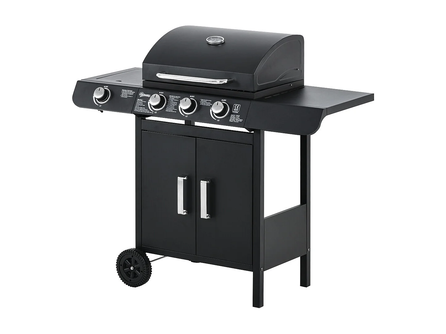 Barbecue à gaz avec 3 brûleurs principaux + 1 brûleur latéral étagère acier inoxydable