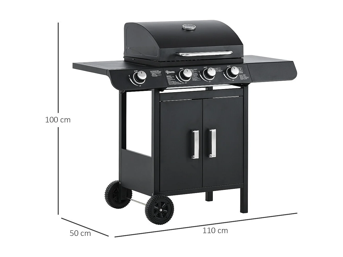 Barbecue à gaz avec 3 brûleurs principaux + 1 brûleur latéral étagère acier inoxydable