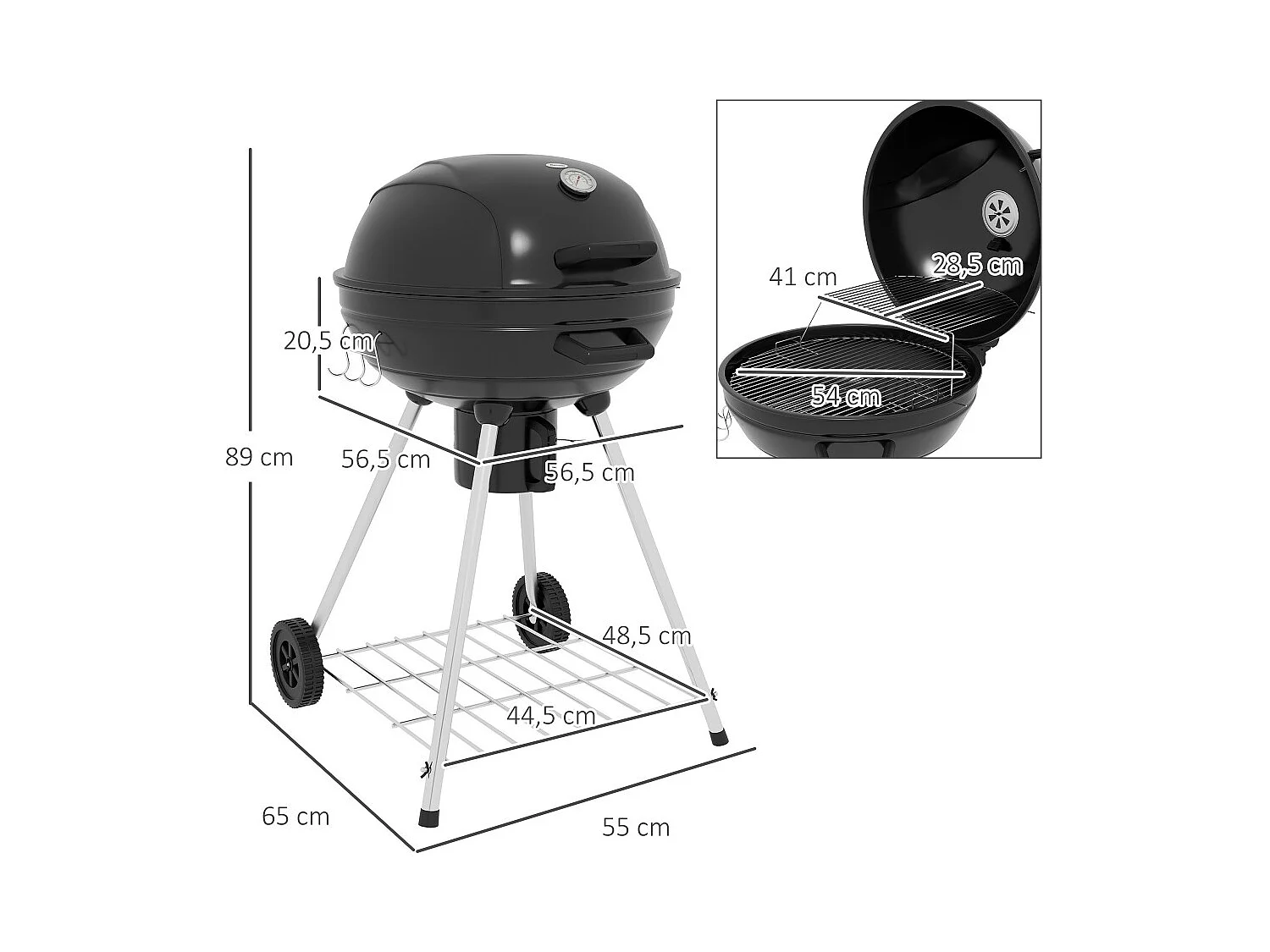 Barbecue boule grille Ø54 cm grille de maintien au chaud étagère tiroir à cendres thermomètre