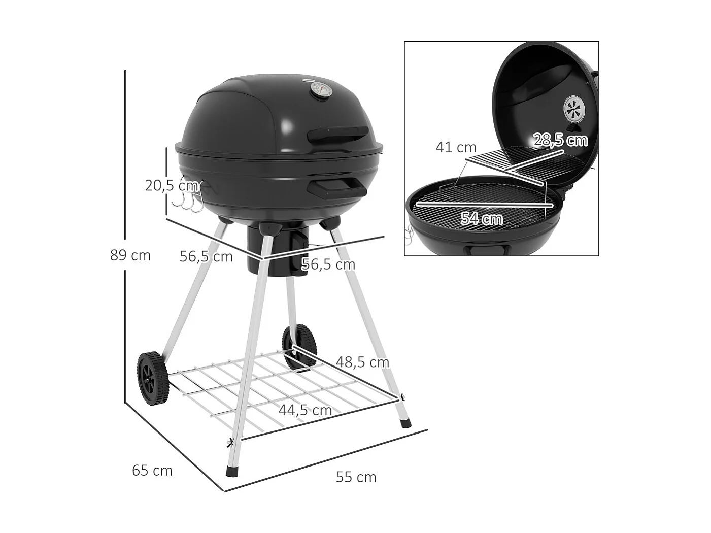 Barbecue boule grille Ø54 cm grille de maintien au chaud étagère tiroir à cendres thermomètre