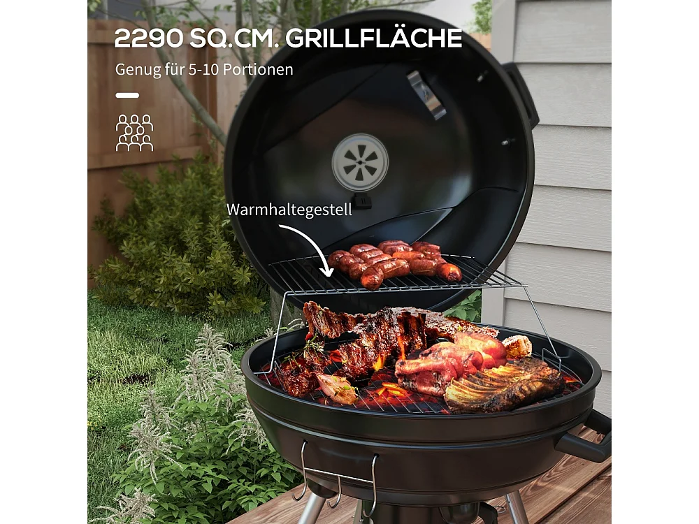 Barbecue boule grille Ø54 cm grille de maintien au chaud étagère tiroir à cendres thermomètre