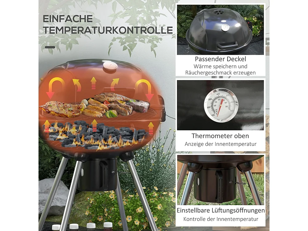 Barbecue boule grille Ø54 cm grille de maintien au chaud étagère tiroir à cendres thermomètre