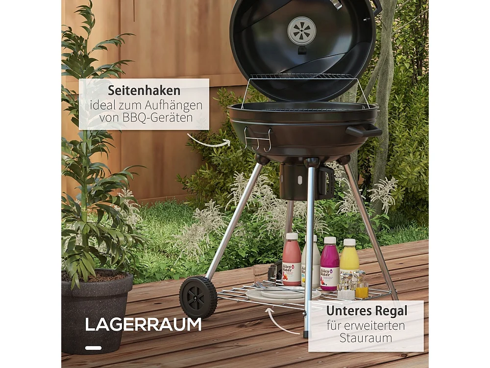 Barbecue boule grille Ø54 cm grille de maintien au chaud étagère tiroir à cendres thermomètre